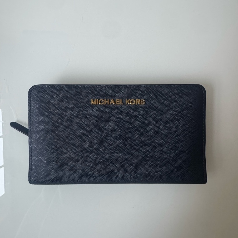 Michael Kors Navy Wallet with Gold Logo